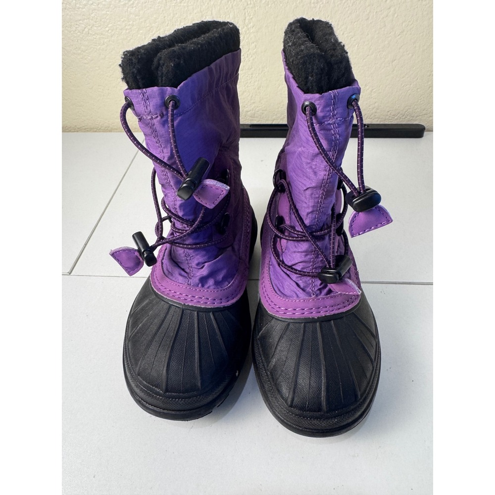Helly Hansen Snow Boots Kids Size 12 Purple Black Winter Faux Fur Lined Gorpcore
